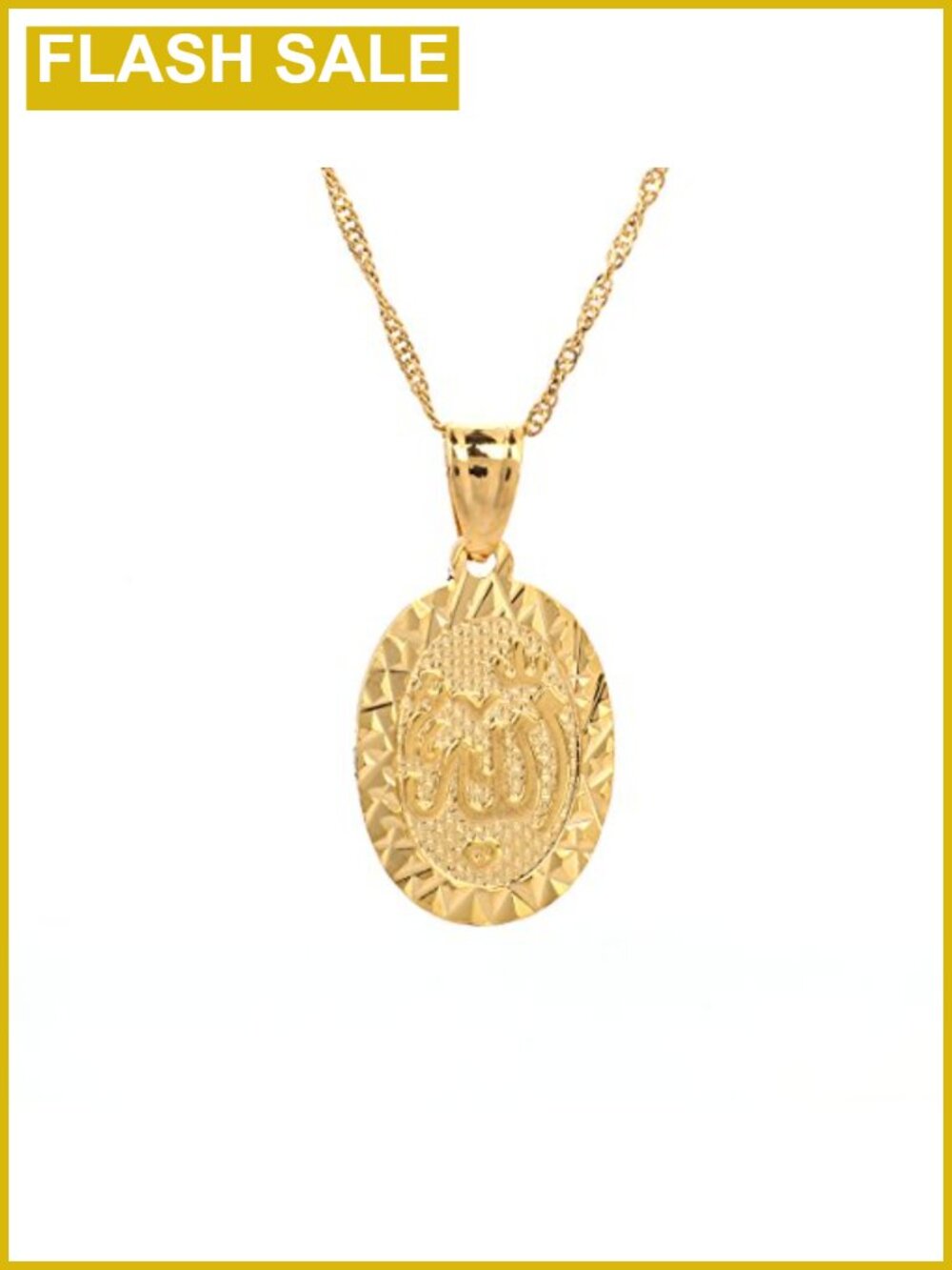 24K Gold Plated Islamic Allah Oval Pendant Necklace